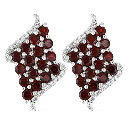 BUY REAL GARNET GEMSTONE CLUSTER STYLISH EARRINGS IN 925 SILVER